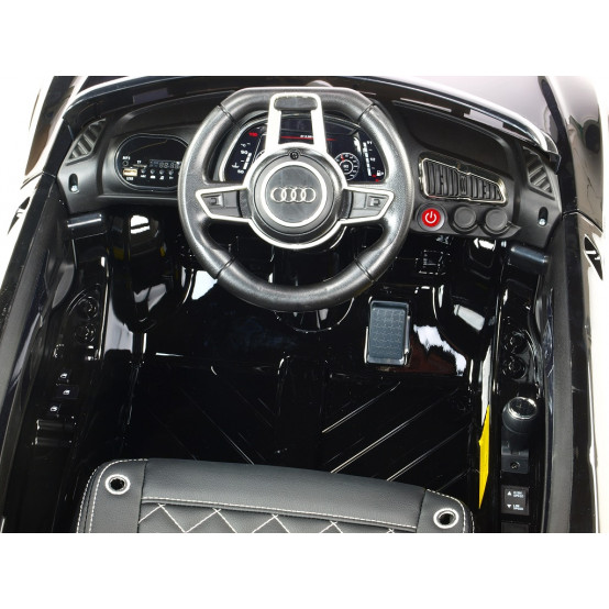 Audi R8 Spyder s 2.4G dálkovým ovl., USB, TF, MP3, čalouněná sedačkou, ČERNÉ LAKOVÁNÍ, rozbaleno
